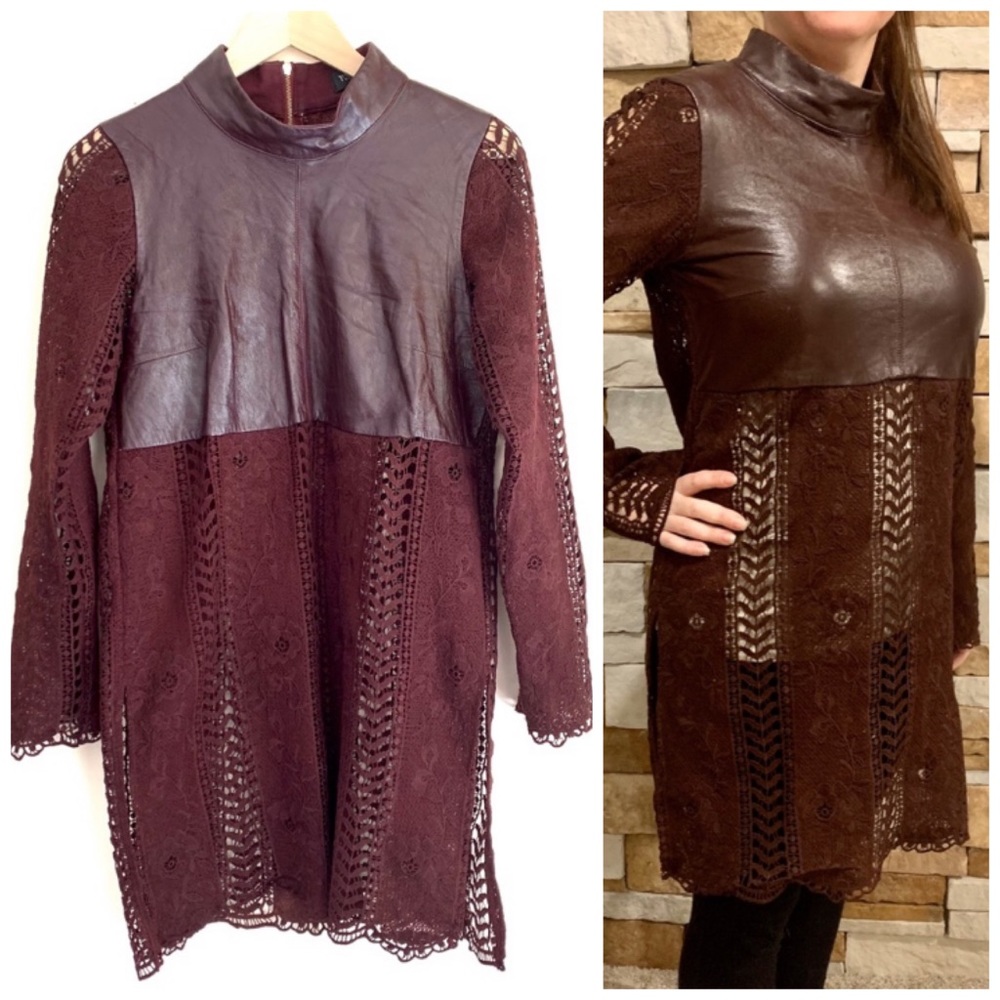 90s does 70s Crochet and Leather Boho Top Made in Italy Vintage Size Small